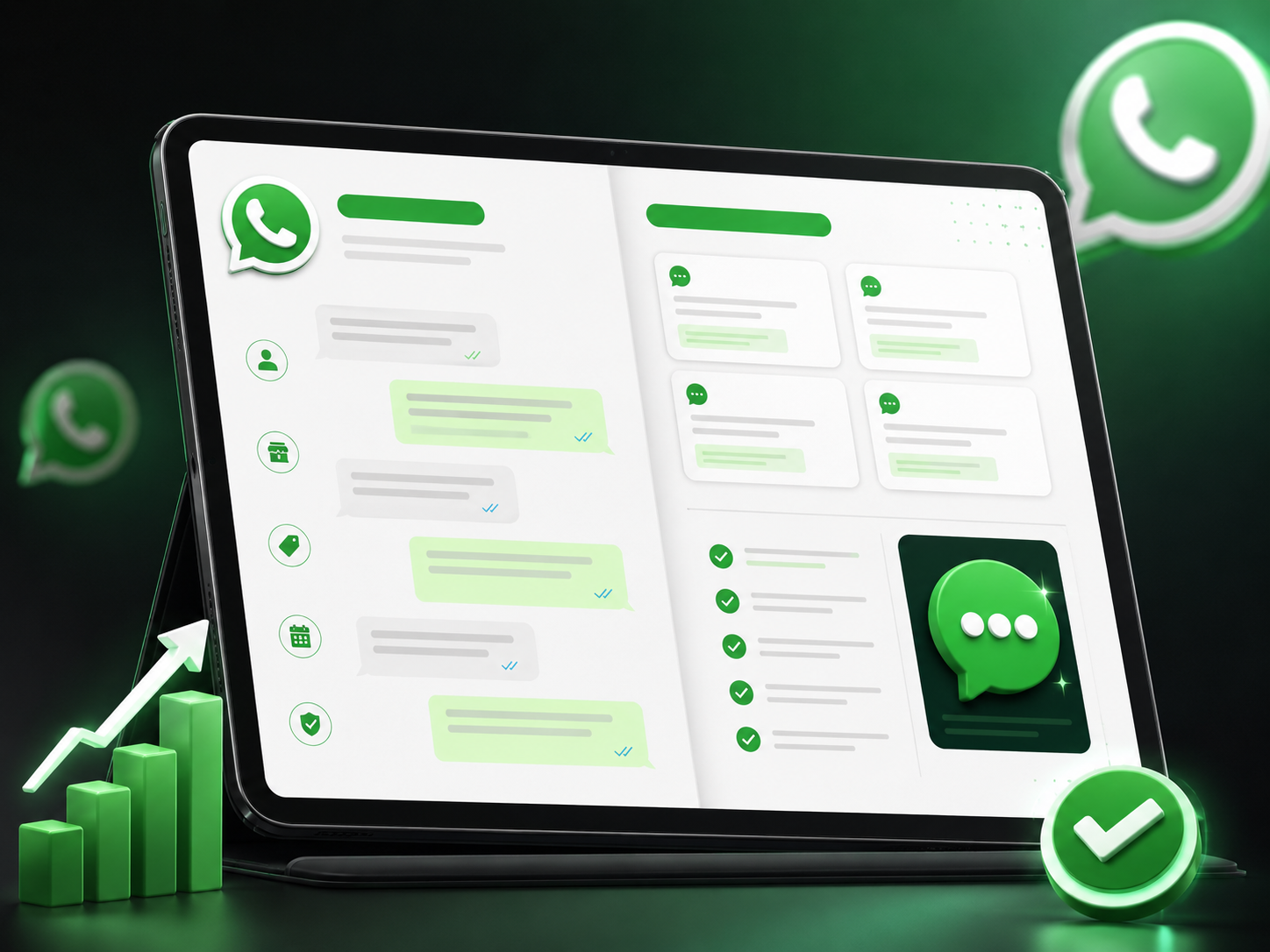 Visual interno com mensagens e checklist